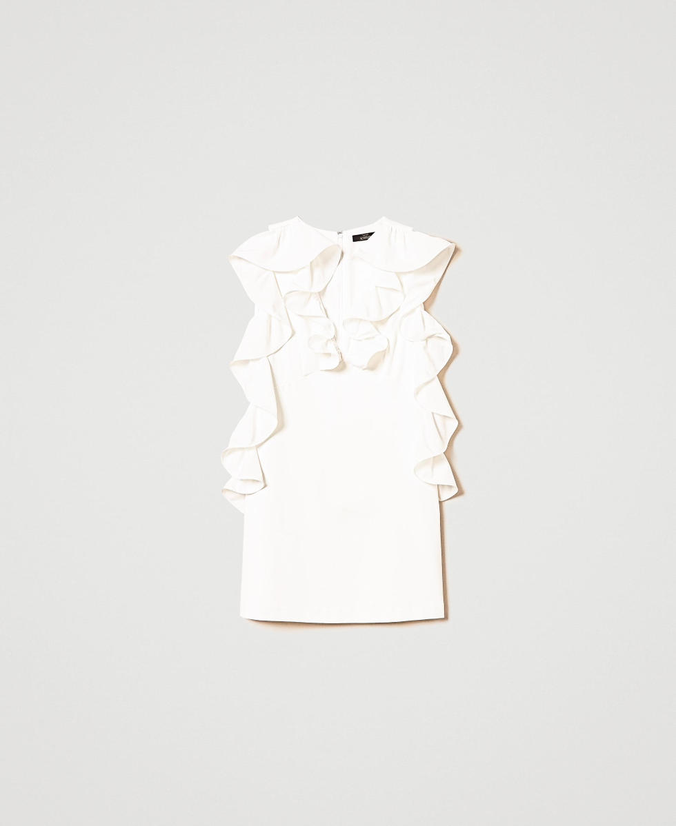 Short dress with georgette ruffles Woman, White | TWINSET Milano
