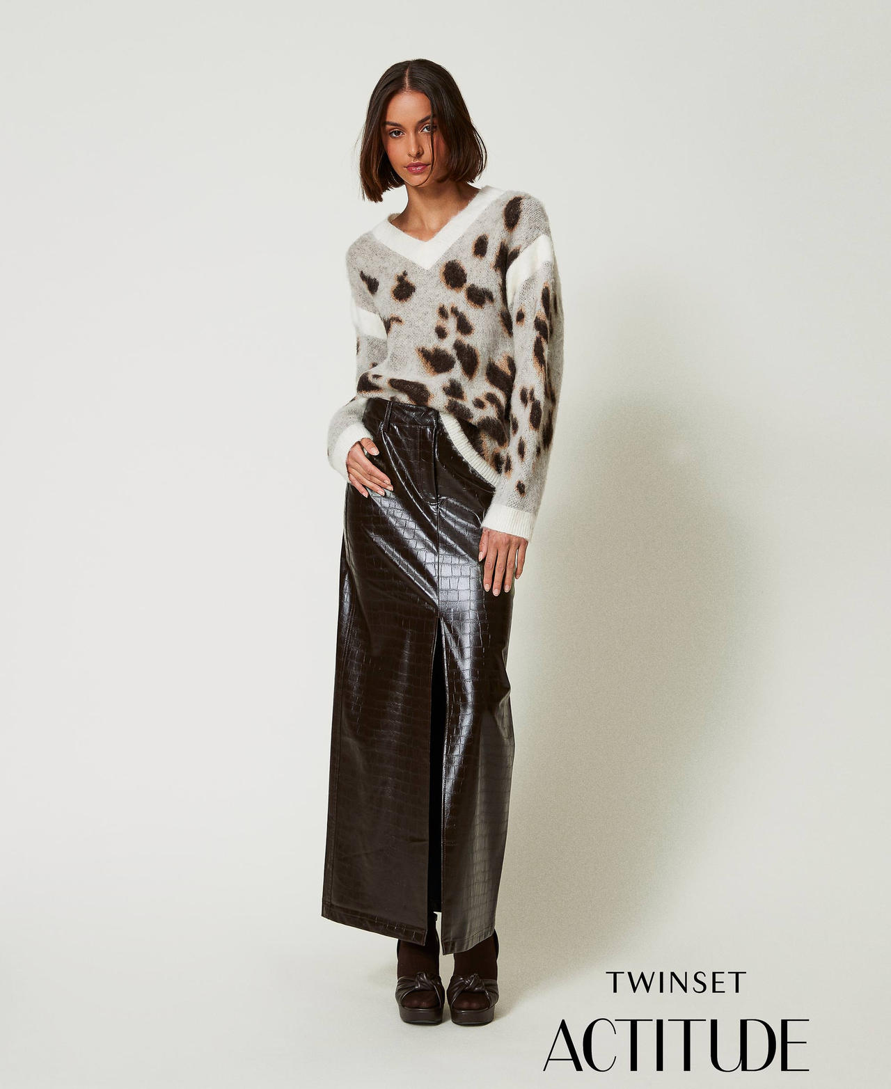 Animal print long skirt Mol&egrave; Brown Woman 242AP2272_11723_01