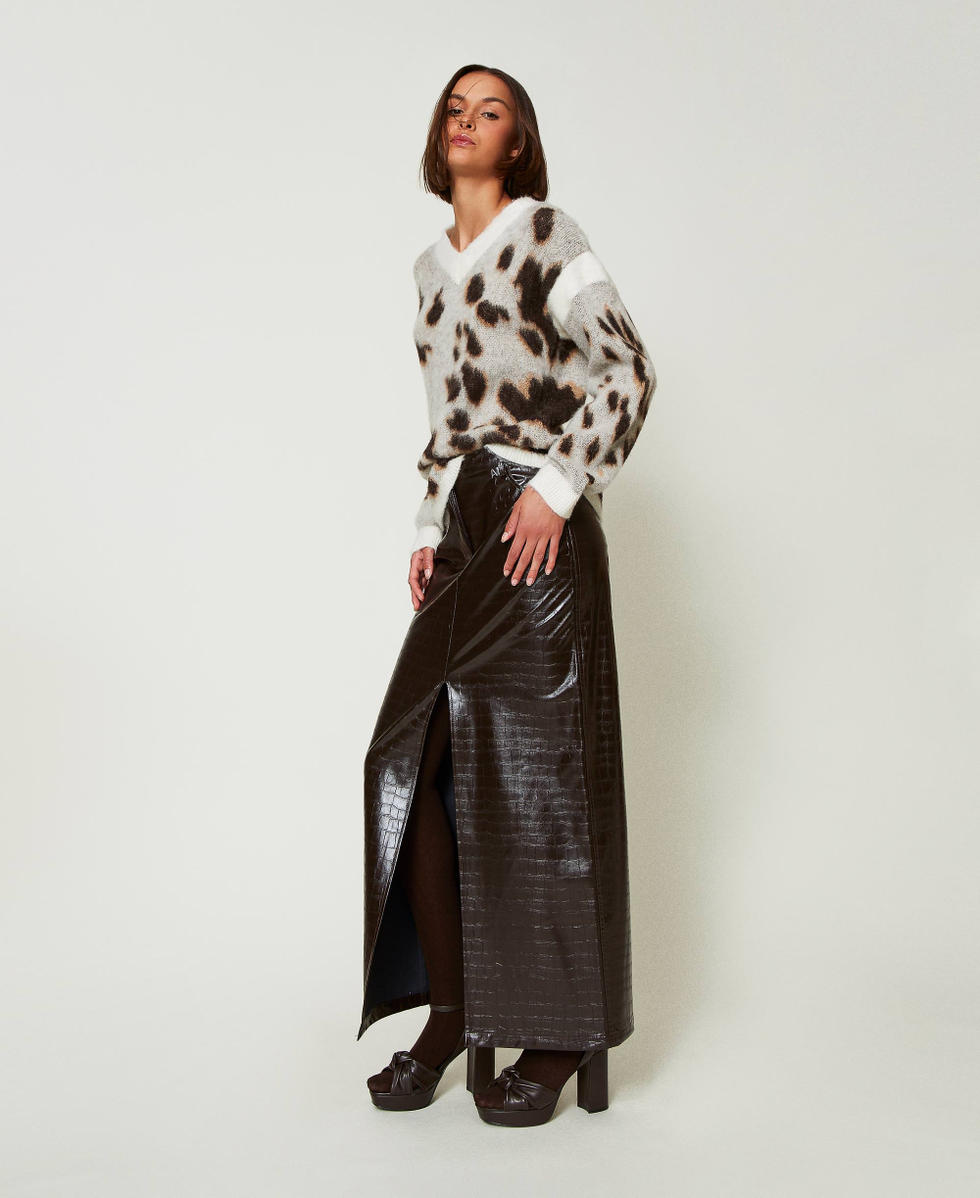 Falda larga animal print Marr&oacute;n &laquo;Mol&egrave;&raquo; Mujer 242AP2272_11723_02