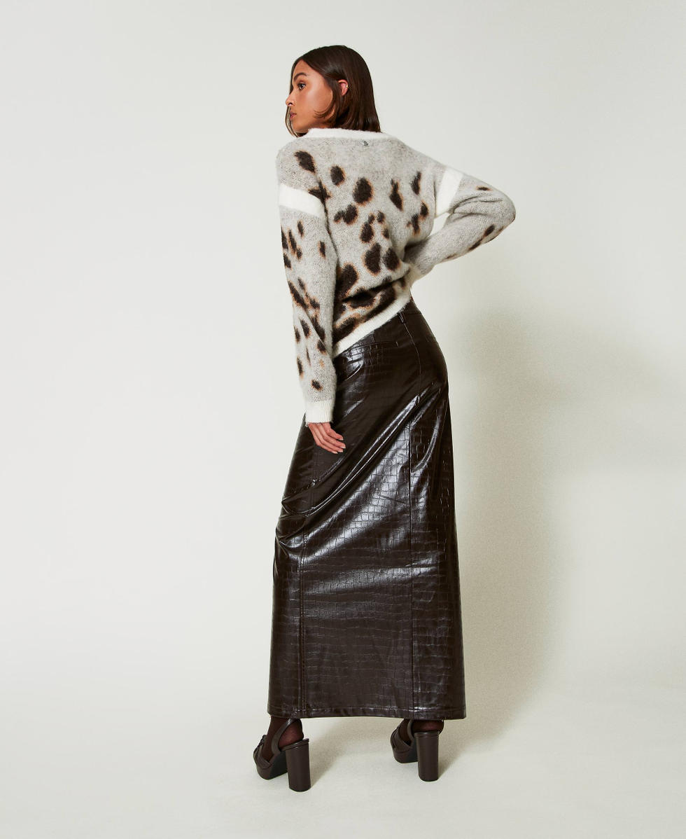 Falda larga animal print Marr&oacute;n &laquo;Mol&egrave;&raquo; Mujer 242AP2272_11723_03