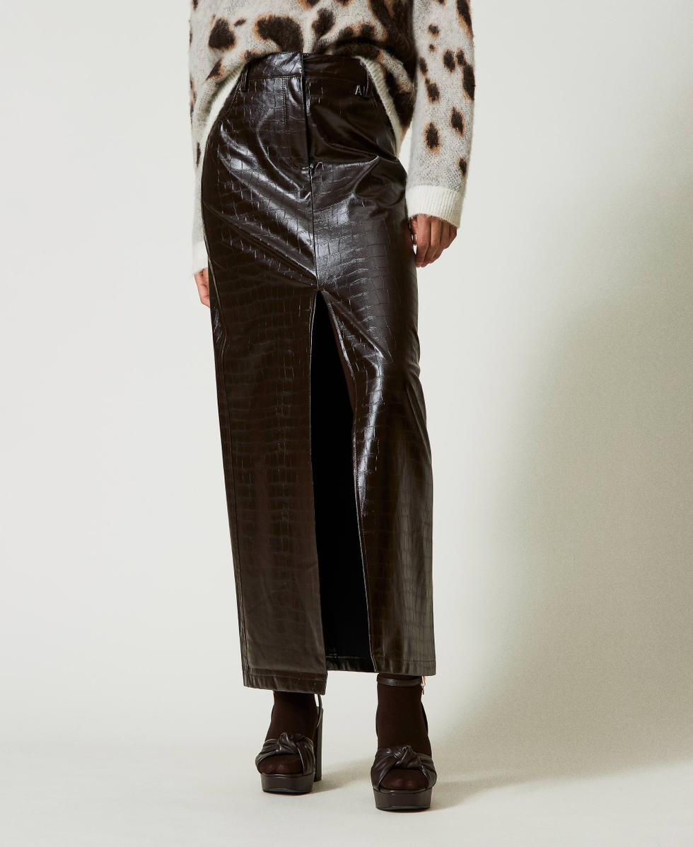 Falda larga animal print Marr&oacute;n &laquo;Mol&egrave;&raquo; Mujer 242AP2272_11723_04