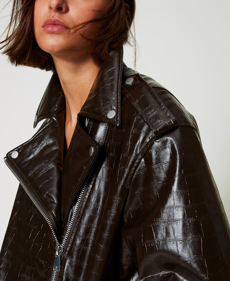 Animal print biker jacket Mol&egrave; Brown Woman 242AP2273_11723_01