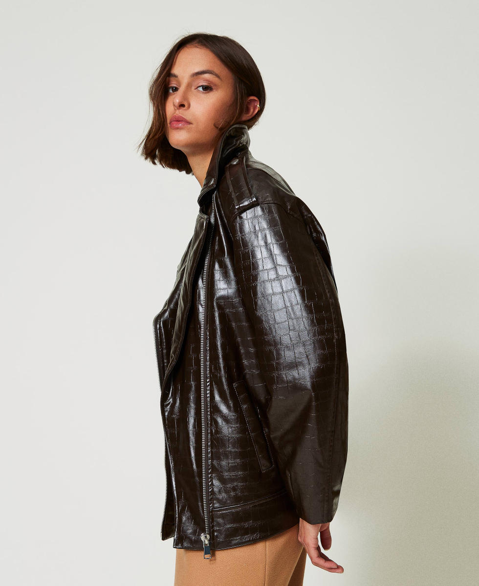 Blouson perfecto avec imprim&eacute; animalier Marron &laquo;&nbsp;Mol&egrave;&nbsp;&raquo; Femme 242AP2273_11723_03