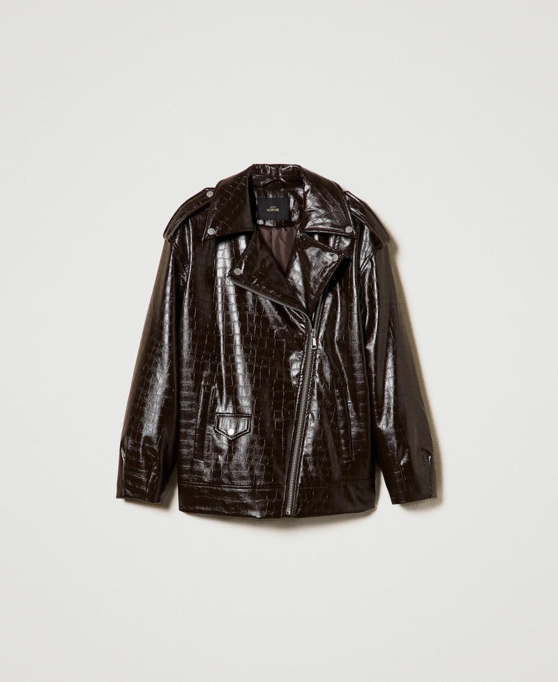 Animal print biker jacket Mol&egrave; Brown Woman 242AP2273_11723_S0