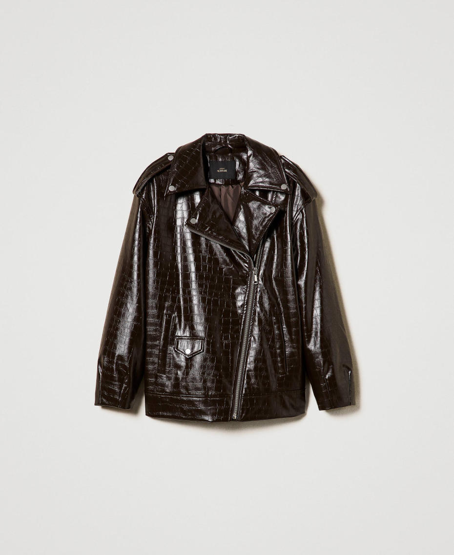 Animal print biker jacket Mol&egrave; Brown Woman 242AP2273_11723_S0