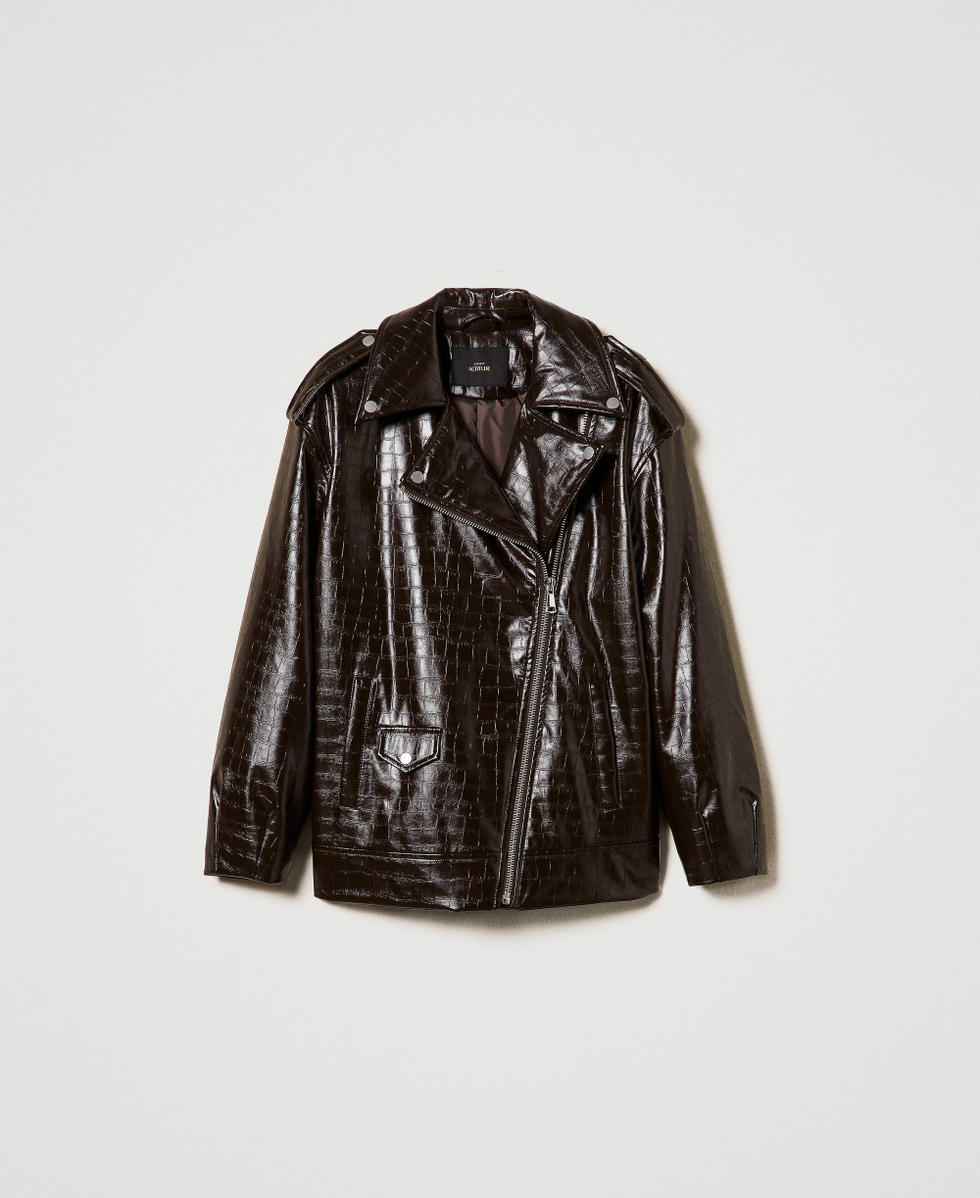 Blouson perfecto avec imprim&eacute; animalier Marron &laquo;&nbsp;Mol&egrave;&nbsp;&raquo; Femme 242AP2273_11723_S0