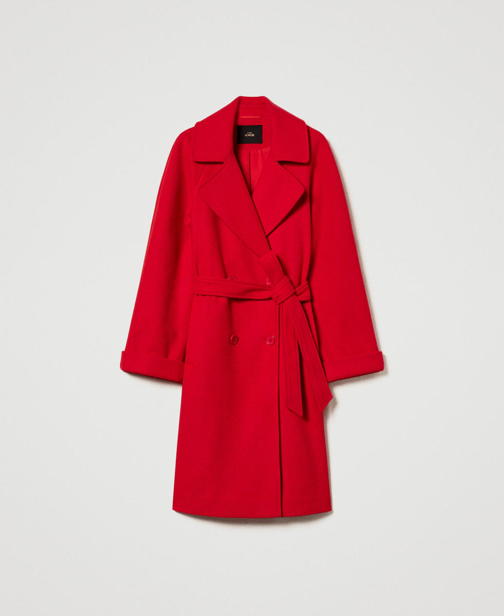 Red coat with belt clearance