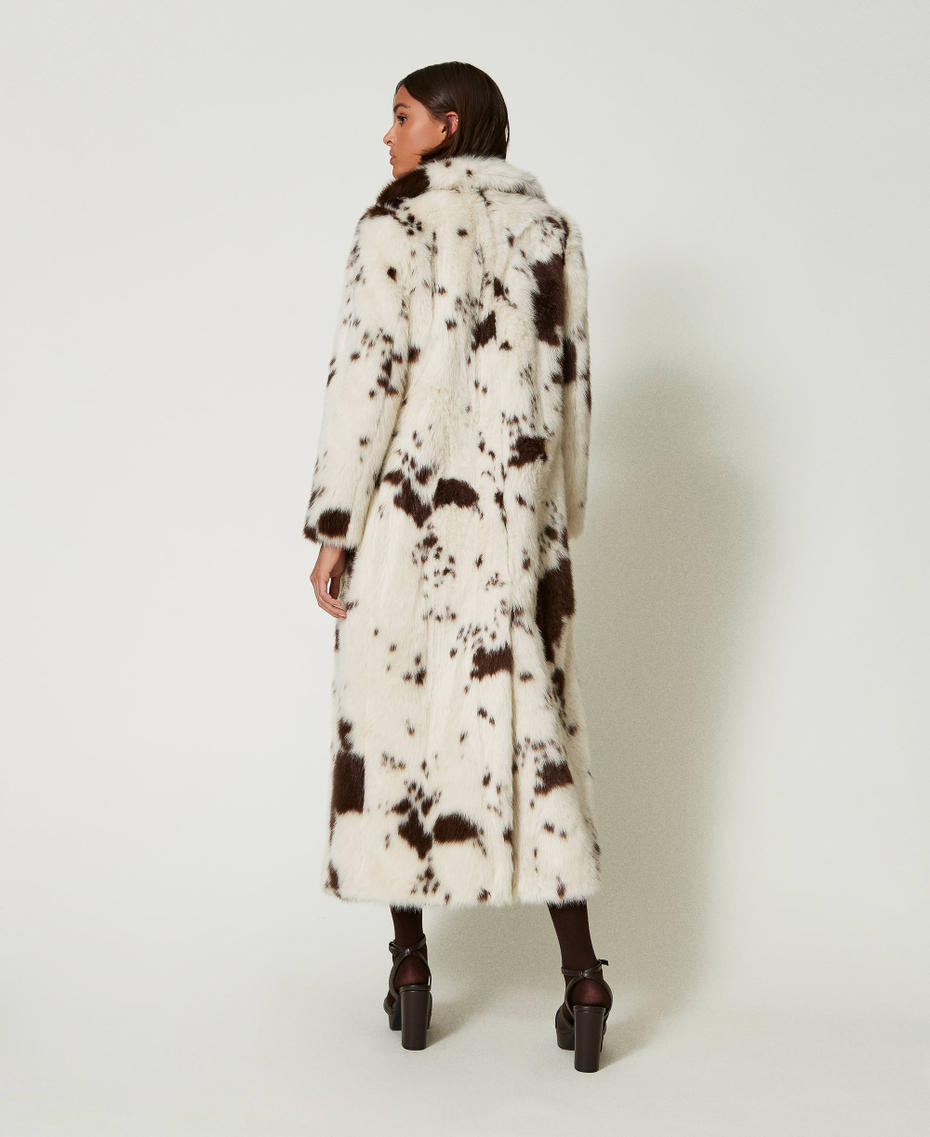 Cappotto lungo in faux fur White / Mol&egrave; Cow Donna 242AP2290_11797_03