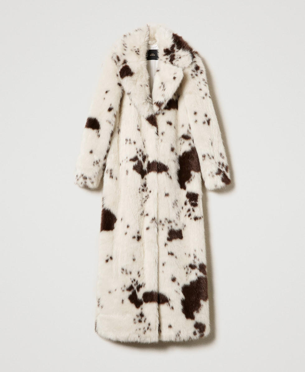 White fur coat with black spots sale