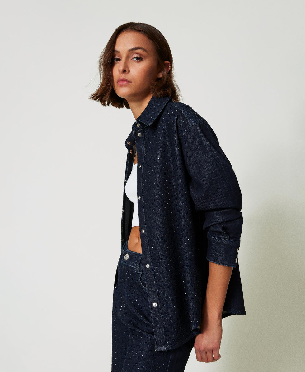 Camicia in jeans con strass Denim Rinse Donna 242AP2360_06295_02