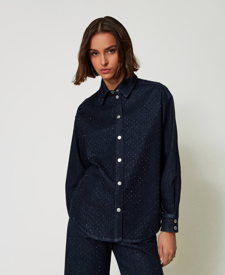 Camicia in jeans con strass Denim Rinse Donna 242AP2360_06295_03