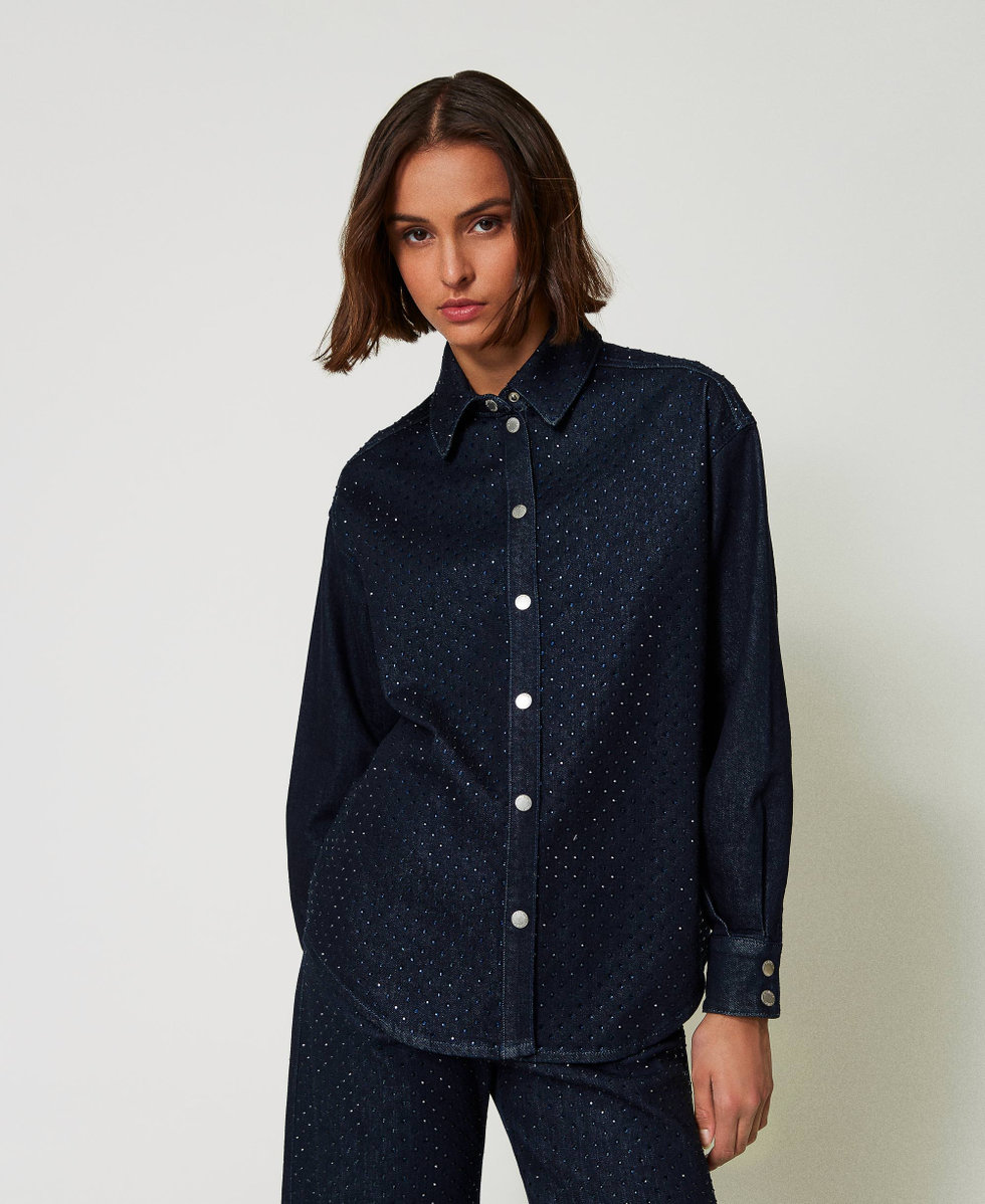 Camicia in jeans con strass Donna Blu TWINSET Milano