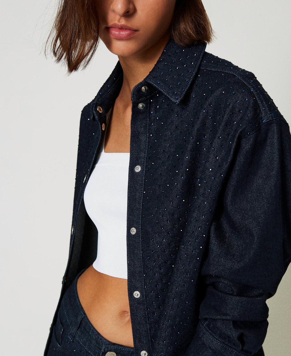 Camicia in jeans con strass Denim Rinse Donna 242AP2360_06295_05