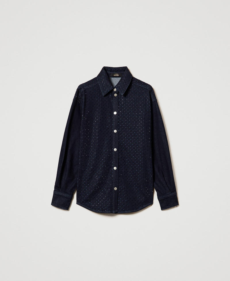 Denim shirt with rhinestones Rinsed Denim Woman 242AP2360_06295_S0