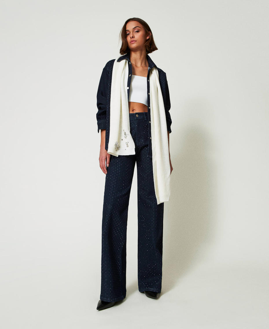 Denim shirt with rhinestones Rinsed Denim Woman 242AP2360_06295_T0