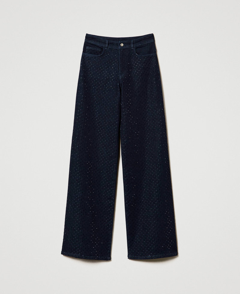 Full rhinestone wide leg jeans Rinsed Denim Woman 242AP2361_06295_S0