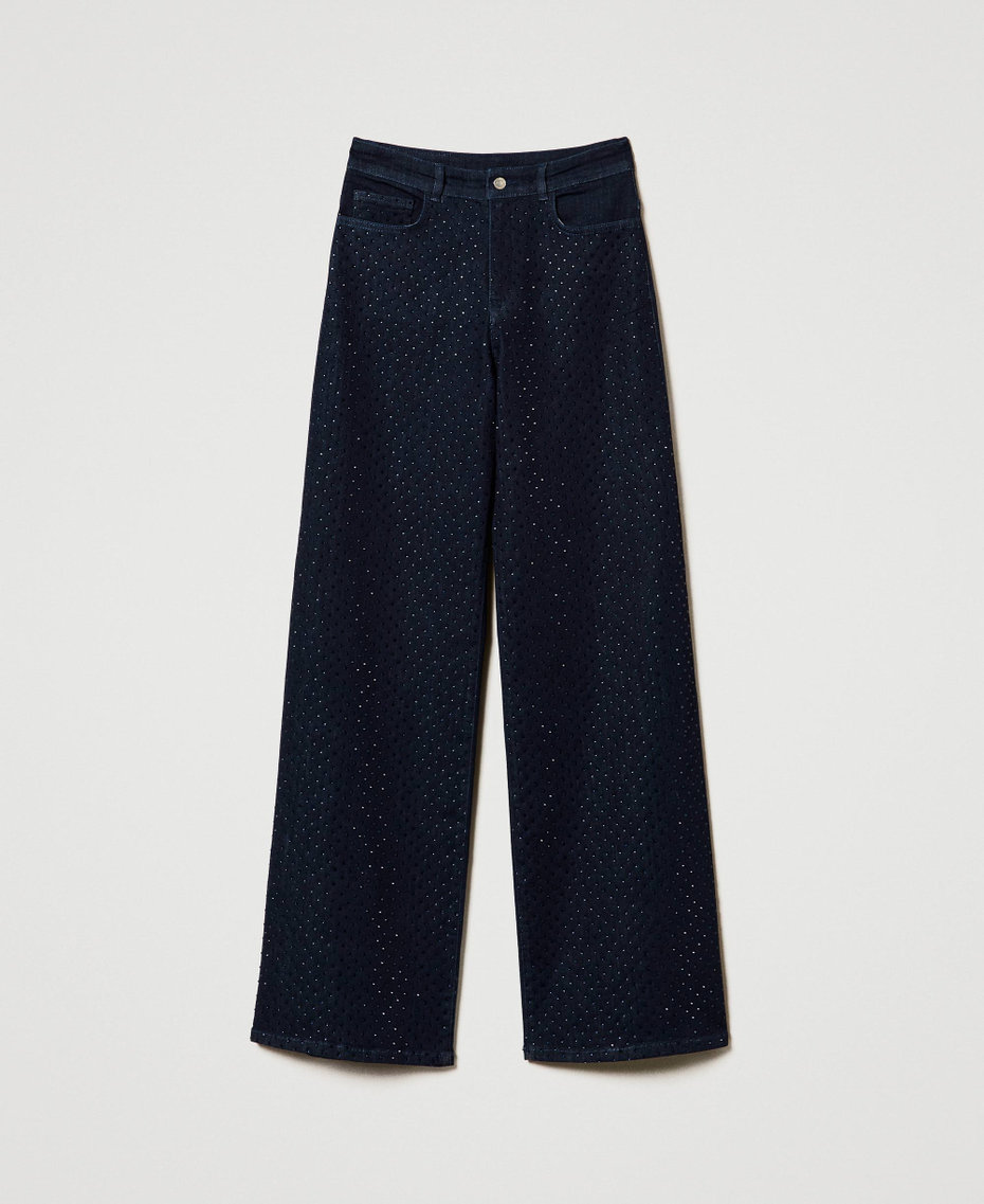 Full rhinestone wide leg jeans Rinsed Denim Woman 242AP2361_06295_S0