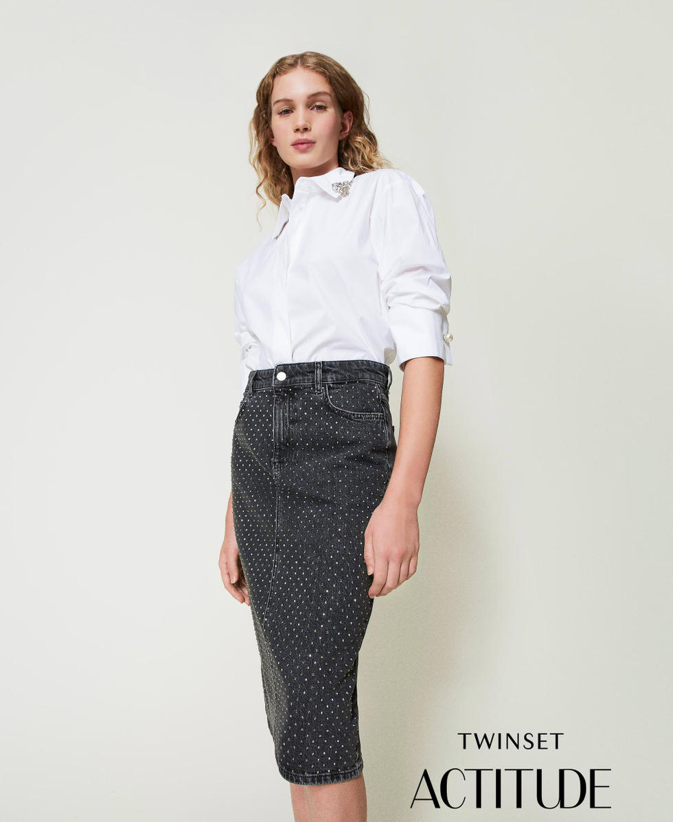 Gonna longuette in jeans con strass Donna Blu TWINSET Milano