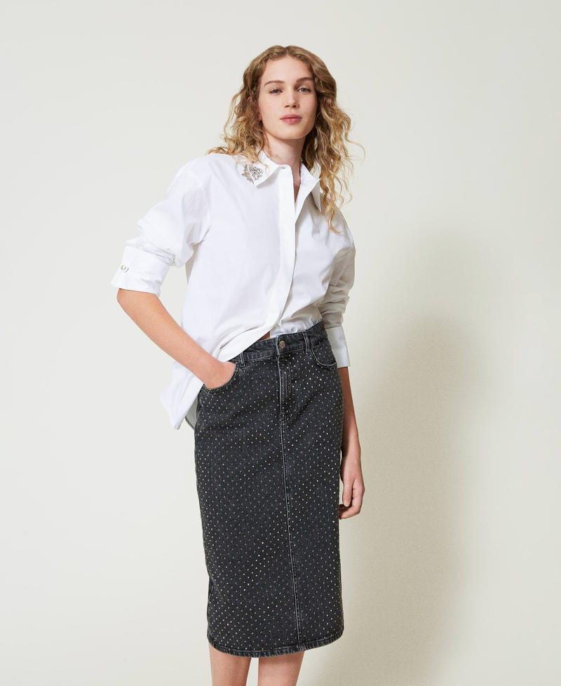 Denim midi skirt with rhinestones