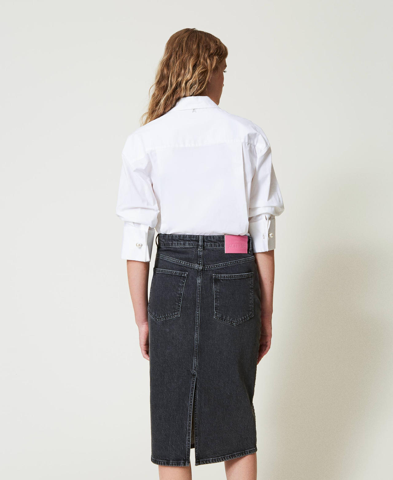 Midi-Jeansrock mit Strass