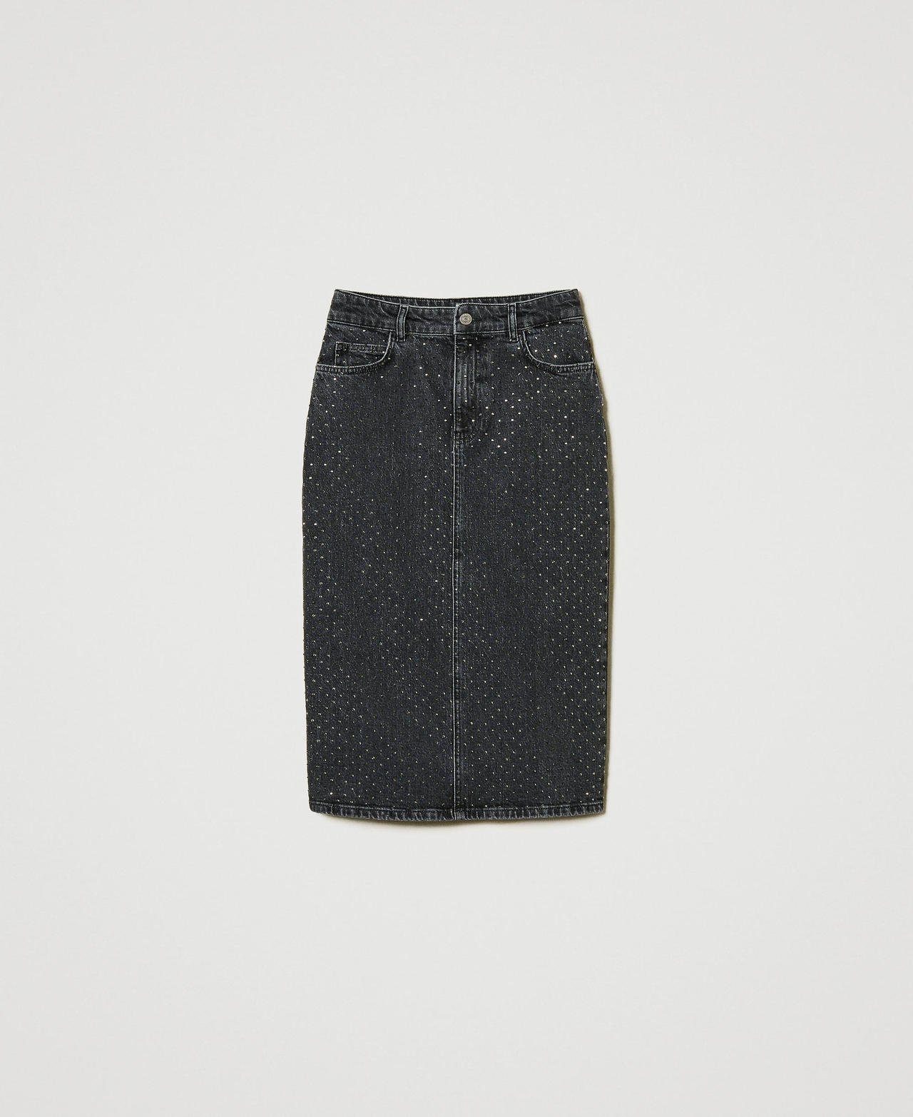 Scee by twin set Gonna longuette in jeans con strass