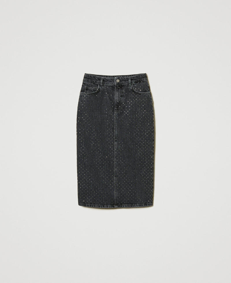 Denim midi skirt with rhinestones