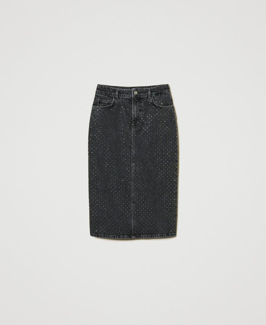 Midi-Jeansrock mit Strass