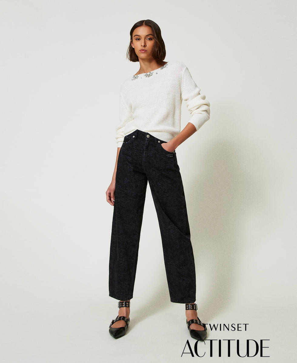 Jeans barrel fit con stampa snake Black Soft Snake Donna 242AP2381_11919_01