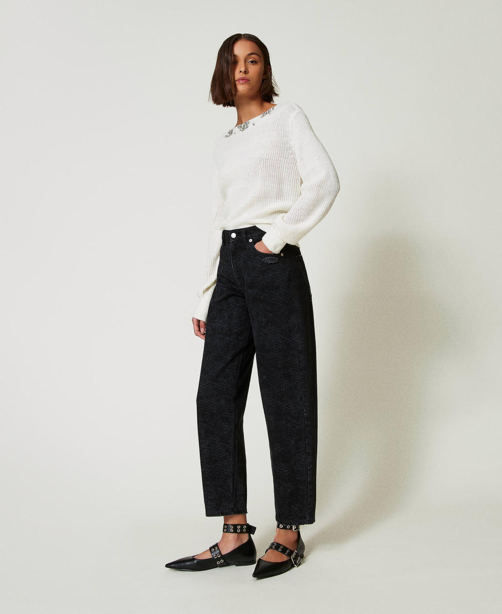 Jeans barrel fit con stampa snake Black Soft Snake Donna 242AP2381_11919_02