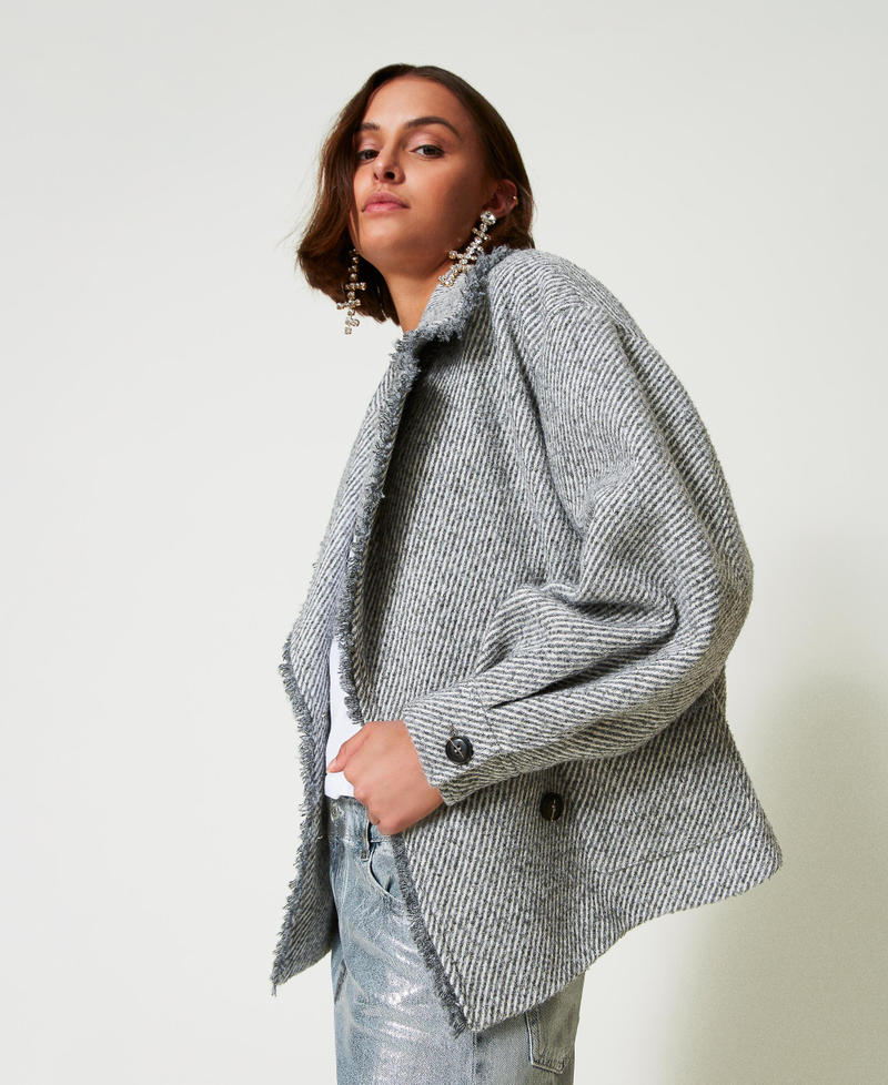 Caban crois&eacute; en drap bicolore