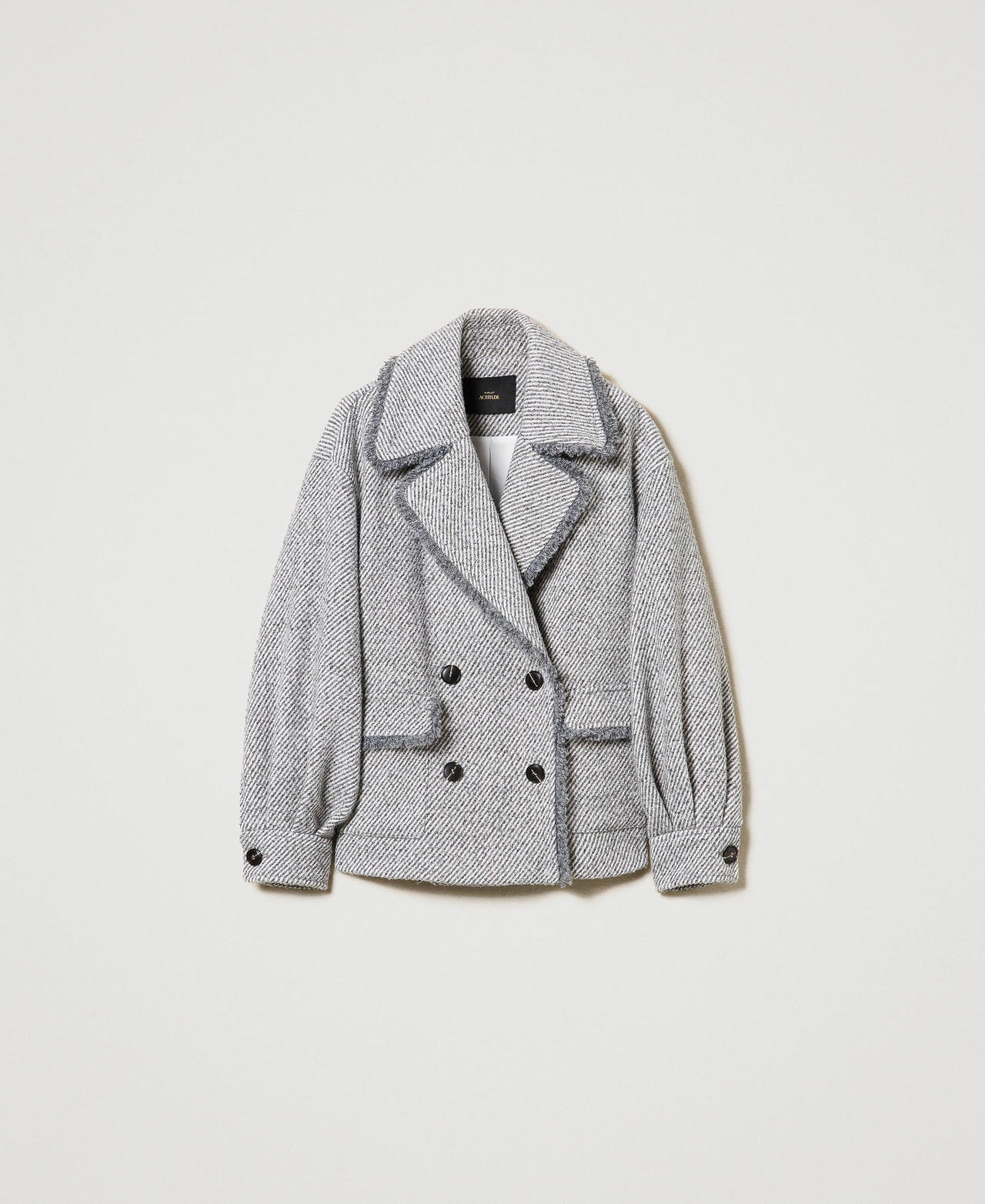 Two-tone double breasted wool cloth caban Two-tone Fume Grey / White Woman 242AP2390_11815_0S