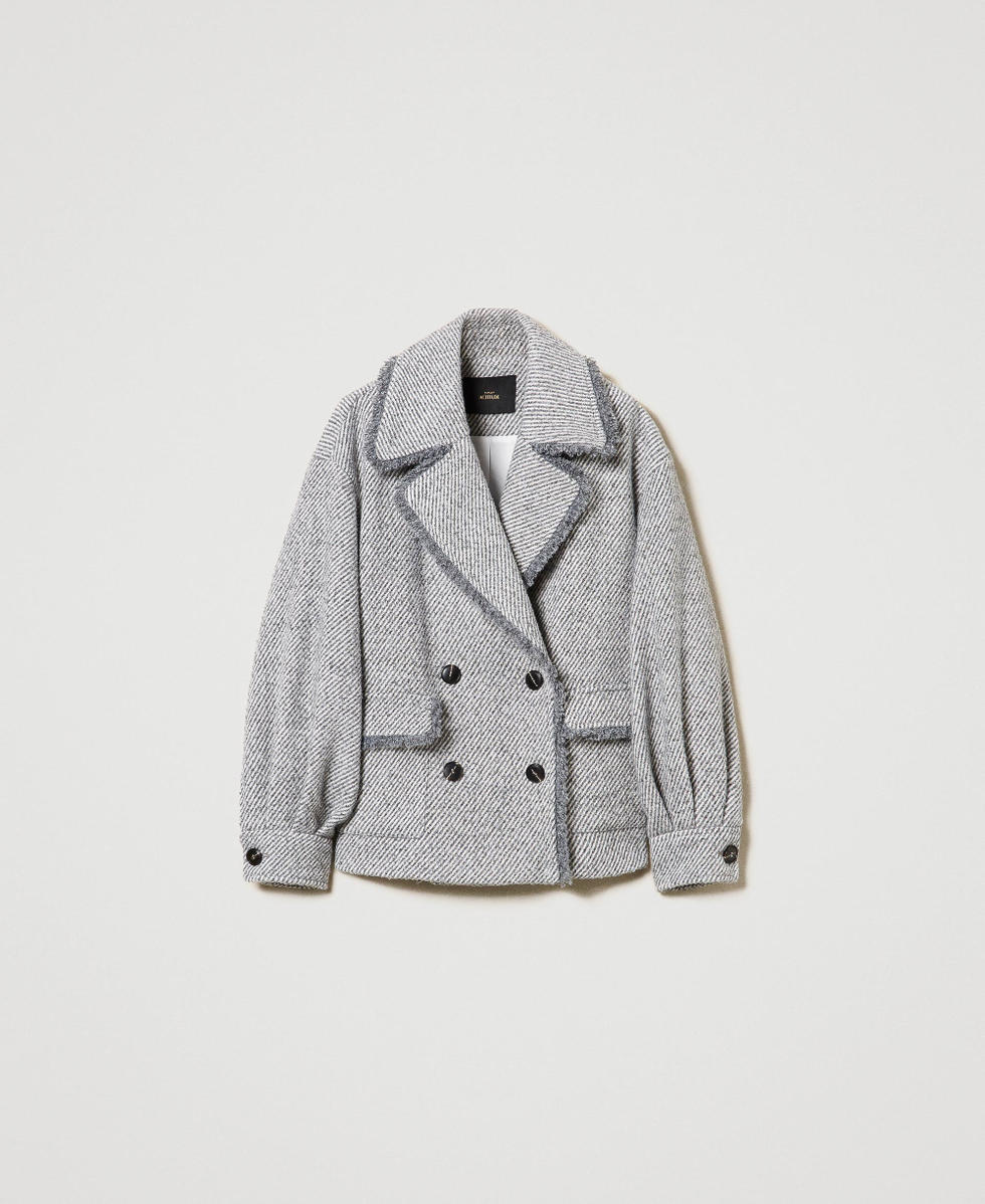 Two-tone double breasted wool cloth caban Woman, Grey | TWINSET Milano