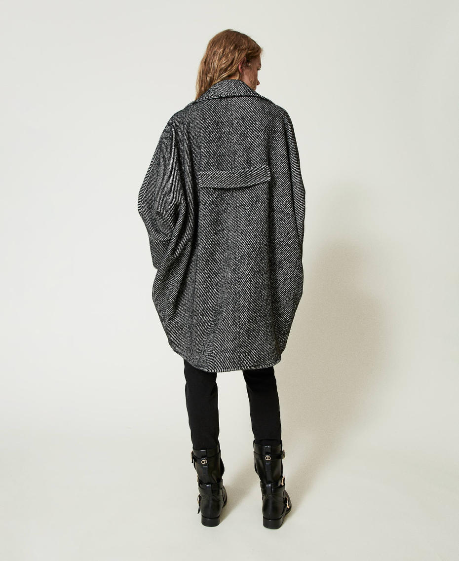 Manteau court en drap bicolore Blanc / Noir Femme 242AP2391_01574_03