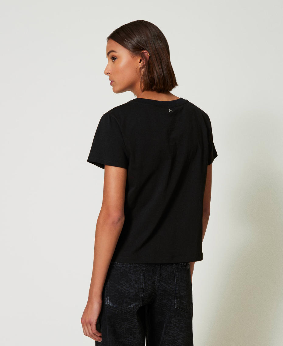 T-shirt with organza embroidery Black Woman 242AP2400_00006_04
