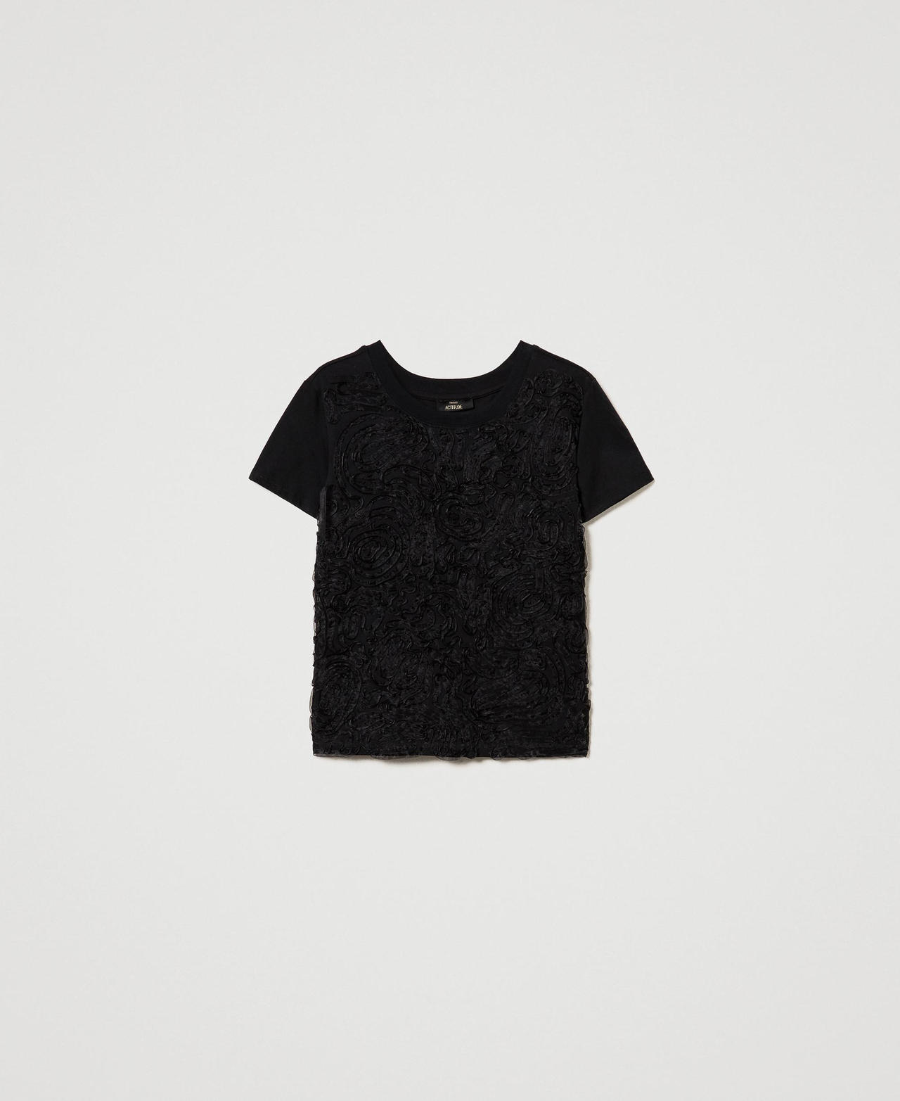 T-shirt with organza embroidery Black Woman 242AP2400_00006_0S