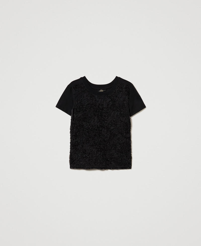 T-shirt with organza embroidery Black Woman 242AP2400_00006_0S
