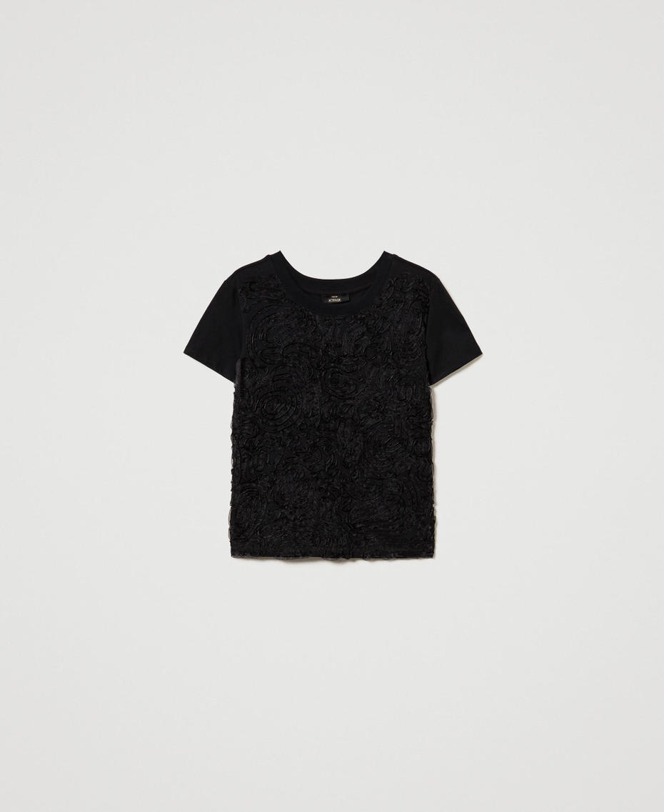T-shirt with organza embroidery Black Woman 242AP2400_00006_S0