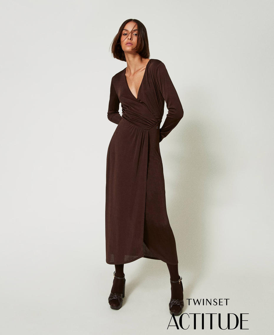 Long jersey dress with side draping Molè Brown Woman 242AP2423_11723_01