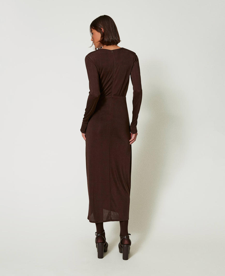 Long jersey dress with side draping Mol&egrave; Brown Woman 242AP2423_11723_03