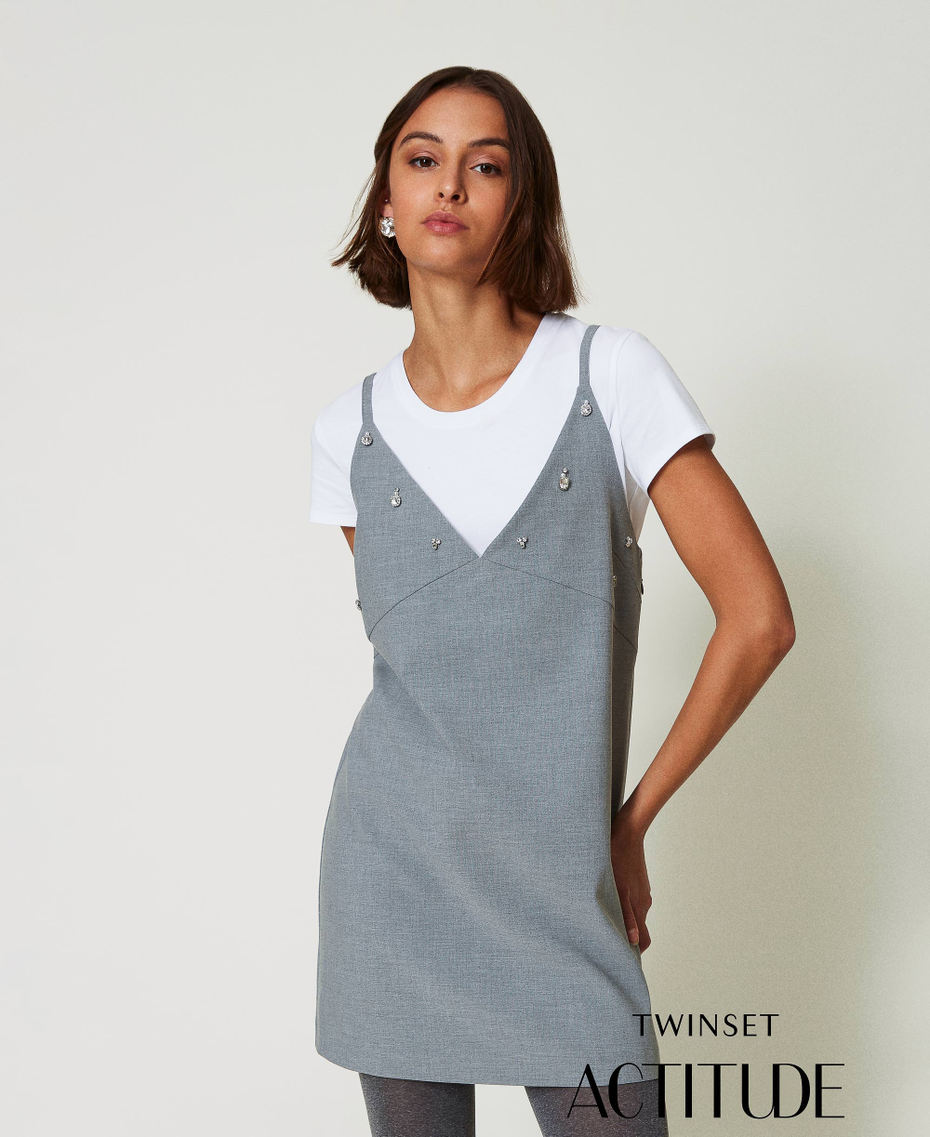 Short dress with embroidery and T-shirt Melange Grey Woman 242AP2433_11726_01