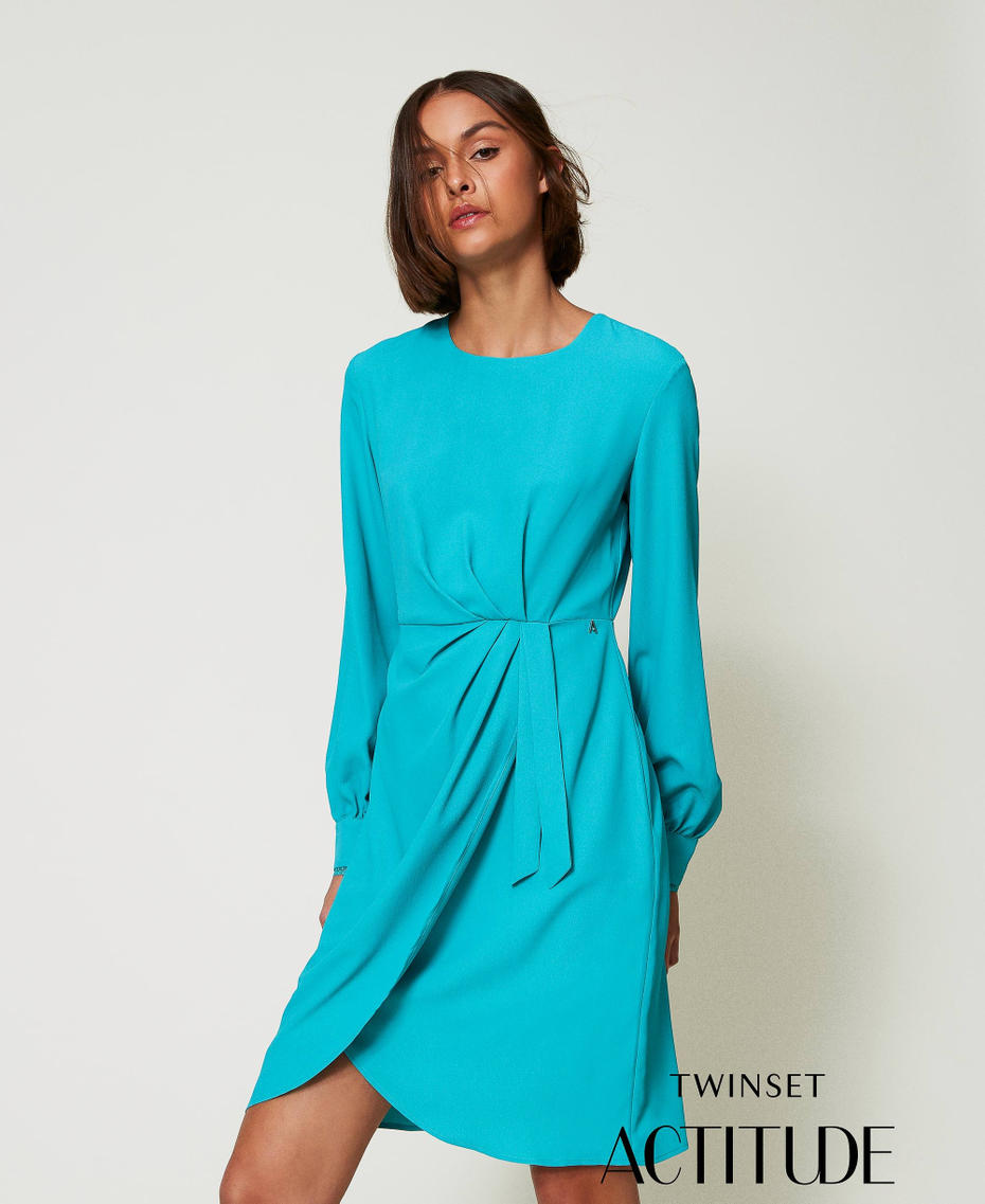 Recycled cr&ecirc;pe de Chine short dress Tropical Emerald Green Woman 242AP2444_11722_01