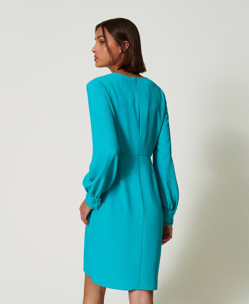 Recycled cr&ecirc;pe de Chine short dress Tropical Emerald Green Woman 242AP2444_11722_03