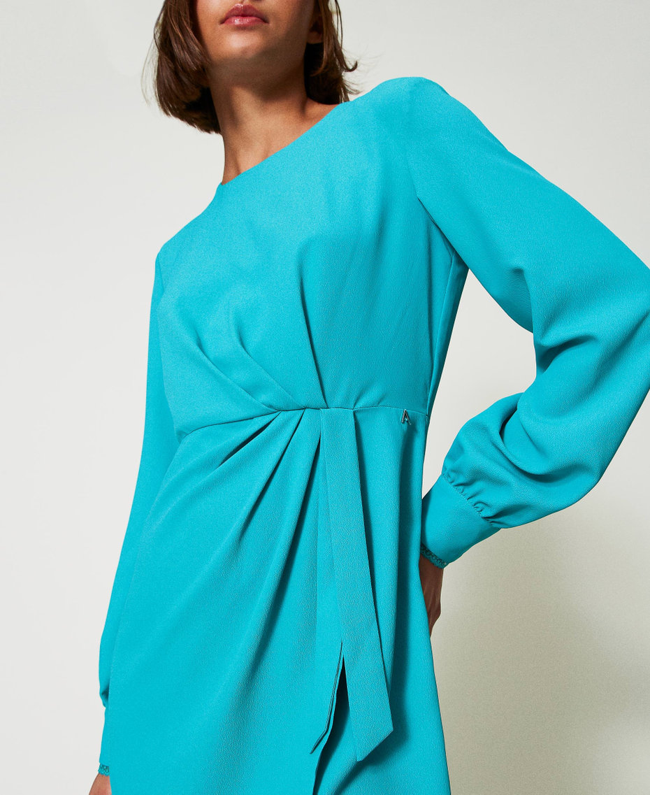 Recycled cr&ecirc;pe de Chine short dress Tropical Emerald Green Woman 242AP2444_11722_04