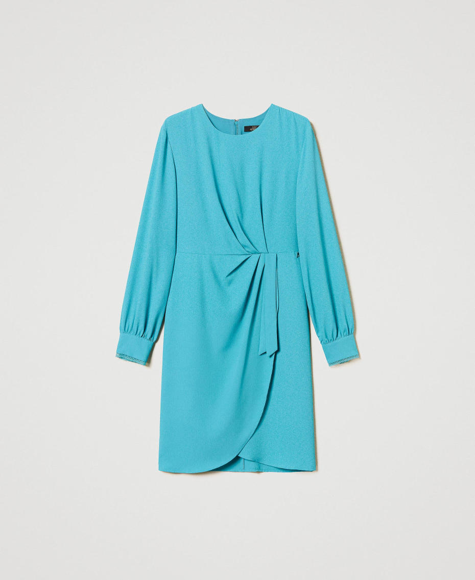 Recycled cr&ecirc;pe de Chine short dress Tropical Emerald Green Woman 242AP2444_11722_S0