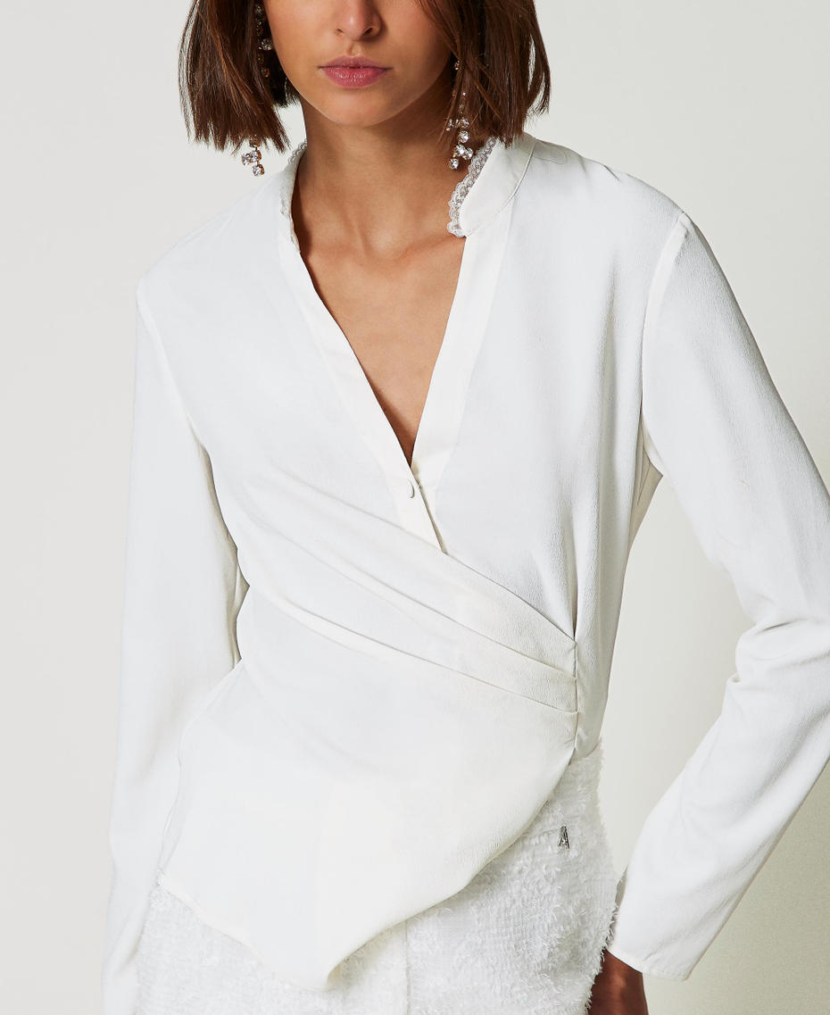 Recycled cr&ecirc;pe de Chine blouse White Cream Woman 242AP2446_00733_01