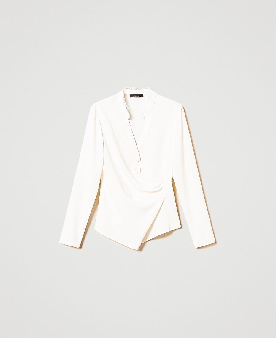 Recycled cr&ecirc;pe de Chine blouse White Cream Woman 242AP2446_00733_S0