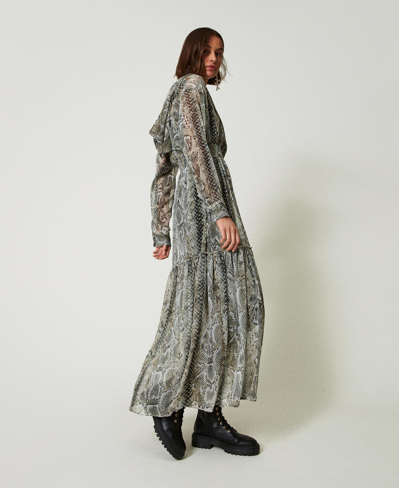 Long creponne dress with snake print