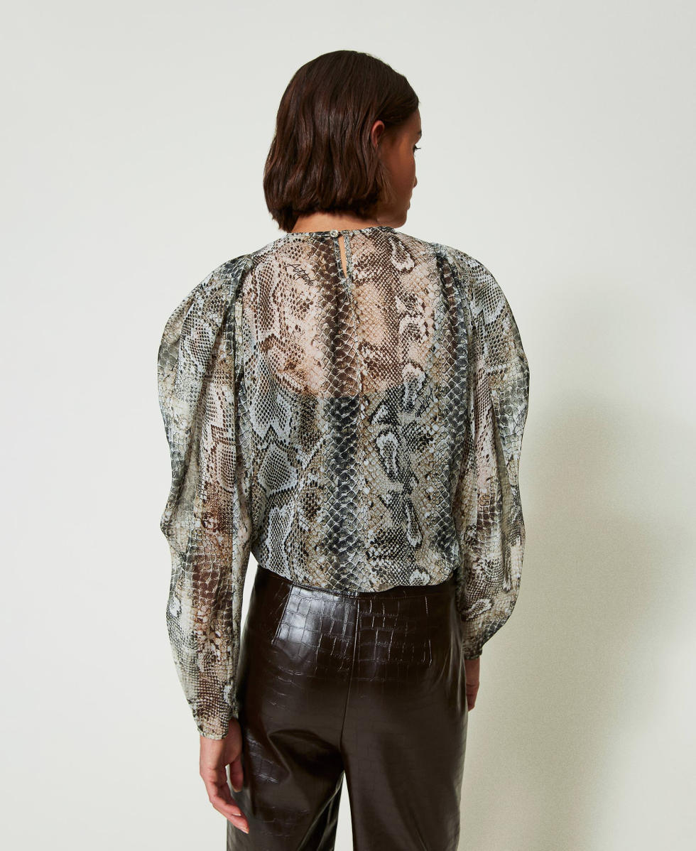 Blusa de crepe con estampado de serpiente Mujer Plata TWINSET Milano