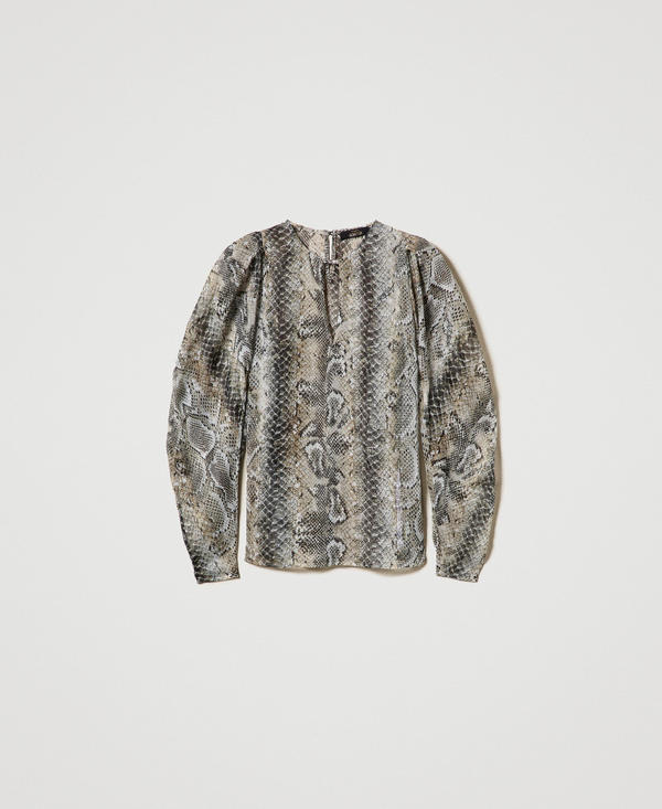 Blusa in creponne con stampa snake