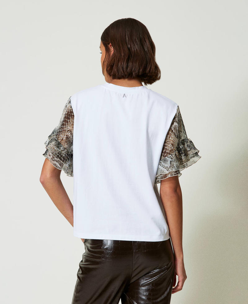 T-shirt with snake print sleeves Two-tone Papers White / Soft Snake Print Woman 242AP2476-03